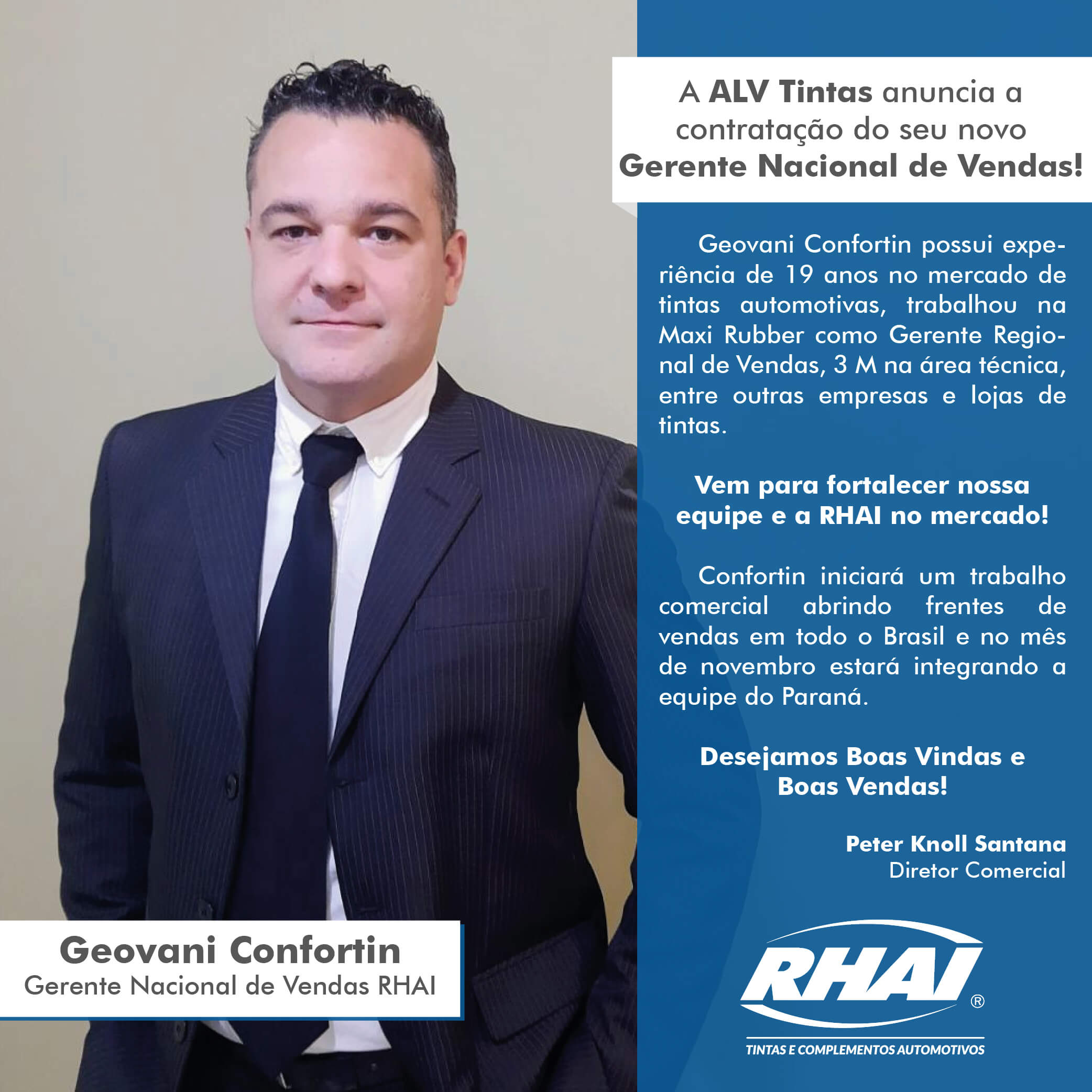 A ALV Tintas anuncia a contratação do seu novo Gerente Nacional de Vendas! 