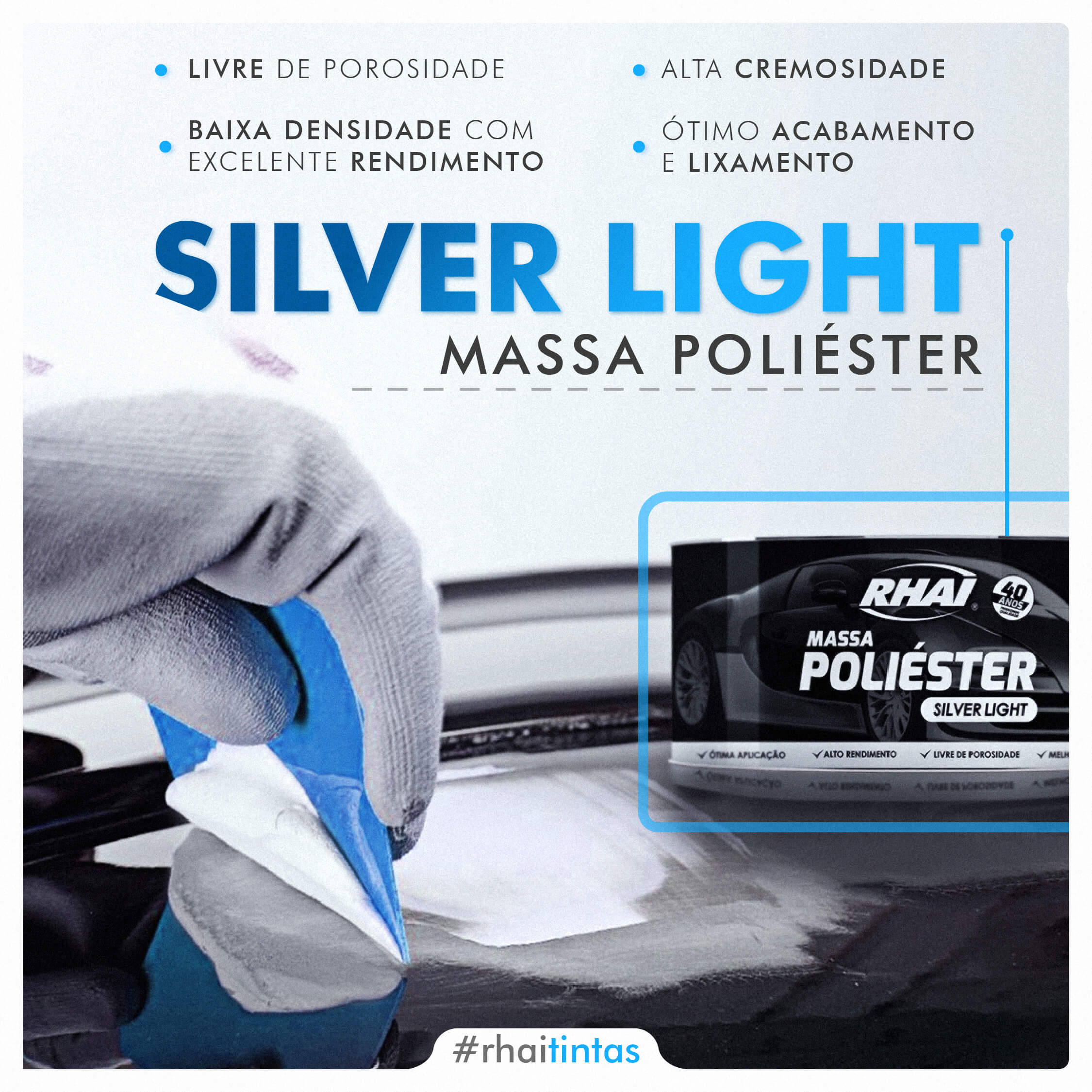 Massa Poliéster Silver Light